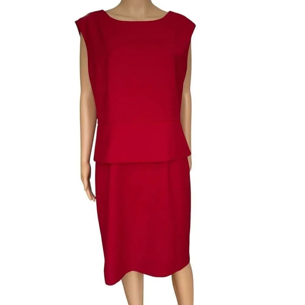 Brooks Brothers wool blend red peplum sheath dress size 16
